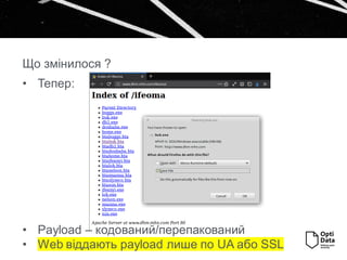 • Тепер:
• Payload – кодований/перепакований
• Web віддають payload лише по UA або SSL
Що змінилося ?
 