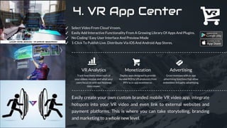 10
4. VR App Center
VR Analytics
Track how many views each of
your videos receive, and what your
users focus on with our h...