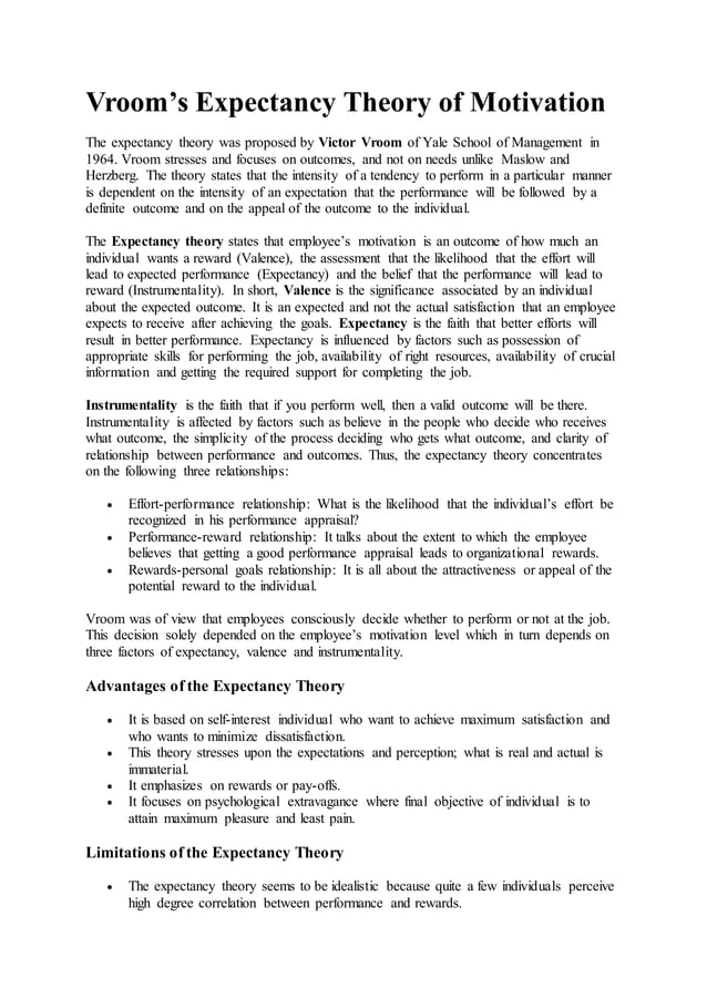 Vroom's Expectancy Theory Explained PDF