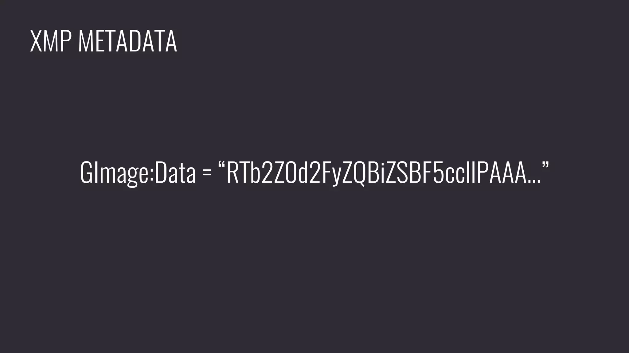 XMP METADATA
GImage:Data = “RTb2Z0d2FyZQBiZSBF5ccllPAAA…”
 