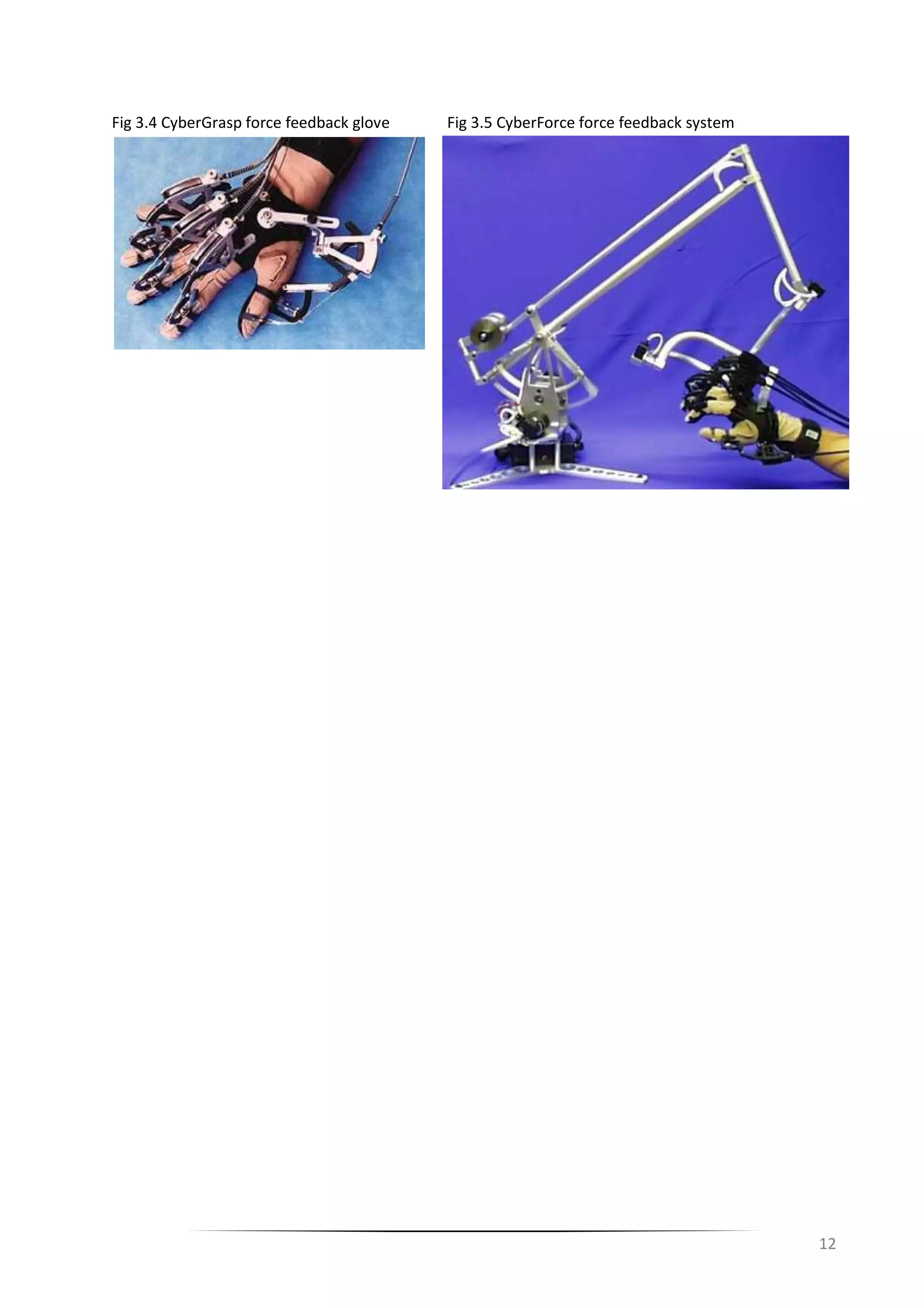 12
Fig 3.4 CyberGrasp force feedback glove Fig 3.5 CyberForce force feedback system
 