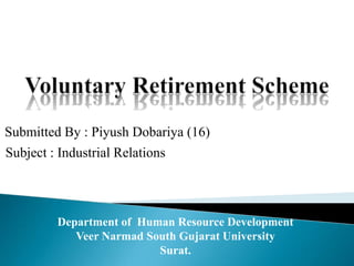 Submitted By : Piyush Dobariya (16)
Department of Human Resource Development
Veer Narmad South Gujarat University
Surat.
Subject : Industrial Relations
 