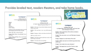 Provides leveled text, readers theaters, and take home books.
 