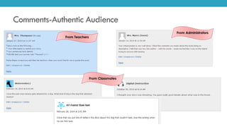 Comments-Authentic Audience
From Teachers
From Administrators
From Classmates
 