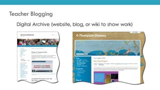 Teacher Blogging
Digital Archive (website, blog, or wiki to show work)
 