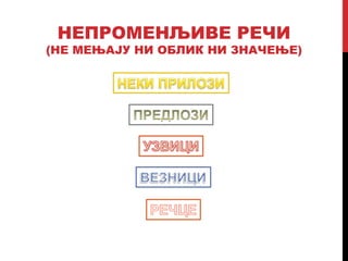 НЕПРОМЕНЉИВЕ РЕЧИ
(НЕ МЕЊАЈУ НИ ОБЛИК НИ ЗНАЧЕЊЕ)
 