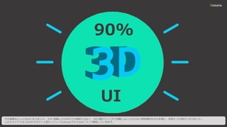 90%
UI
その結果ほとんど3DUIになりました。３Dに挑戦したのはただの興味ではなく、VRに触れていく中で挑戦しないとならない使命感的なものを感じ、自
然とこの流れになりました。
このスライドでは２DUIからガラっと変わっていったAirtoneでの３DUIについて解説していきます。
 