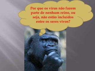 Por que os vírus não fazem
parte de nenhum reino, ou
seja, não estão incluídos
entre os seres vivos?

 
