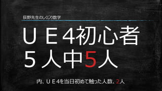 ＵＥ4初心者
５人中5人
荻野先生のしくじり数字
内、ＵＥ4を当日初めて触った人数、2人
 