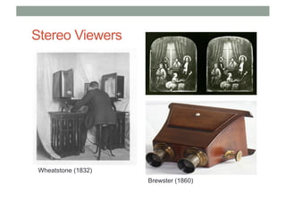 Stereo Viewers
Wheatstone (1832)
Brewster (1860)
 