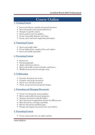 Word 2003 Certification | PDF