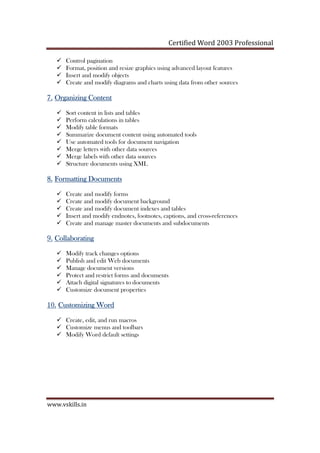 Word 2003 Certification | PDF