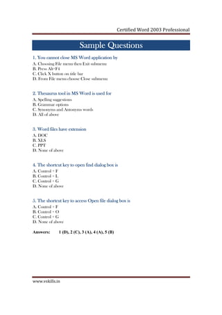 Word 2003 Certification | PDF