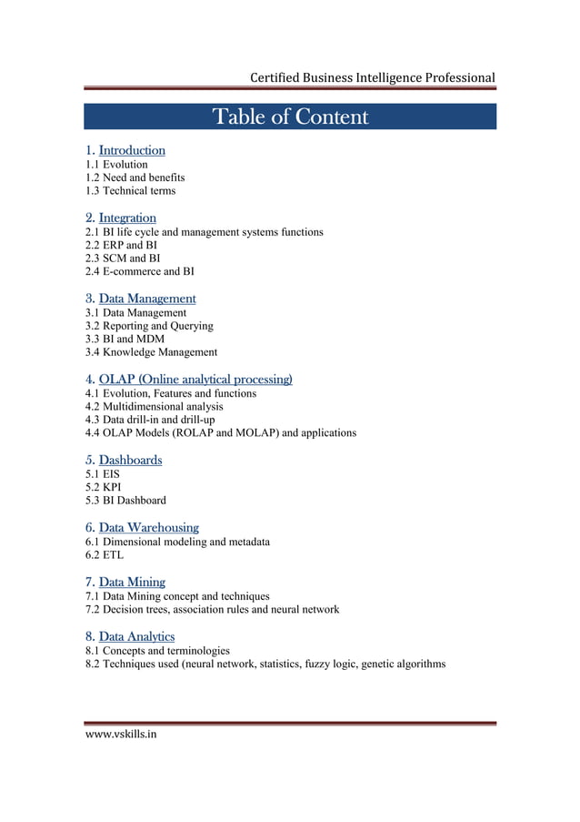 Business Intelligence Certification PDF