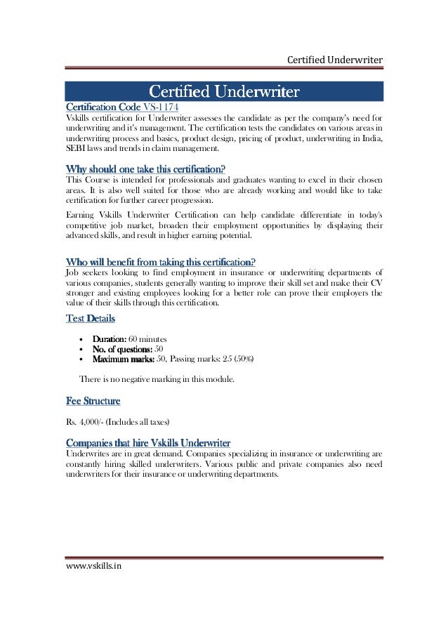 underwriter certification underwriter certification