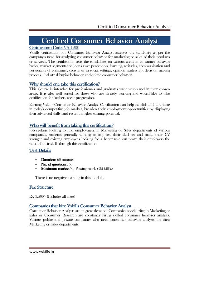 Consumer Behavior Analyst Certification