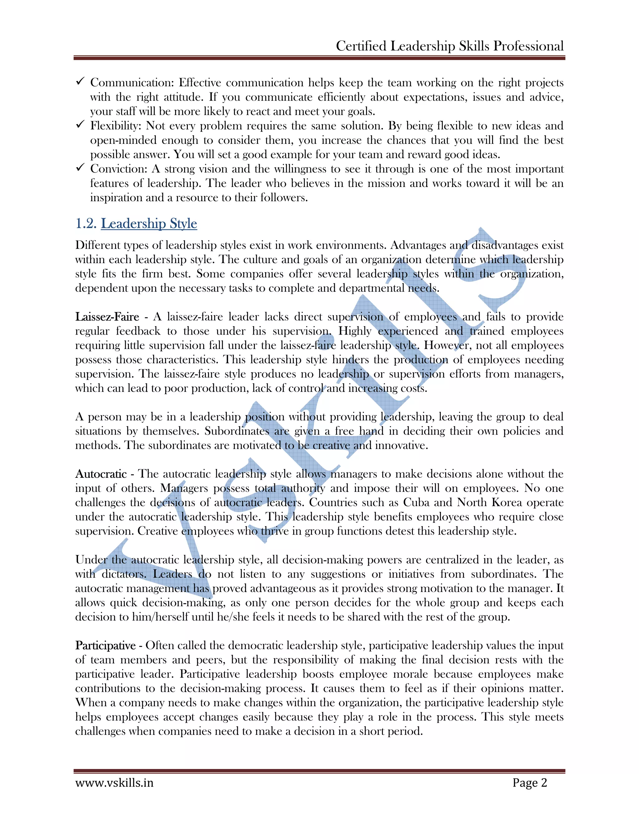 vskills leadership skills professional sample material | PDF ...