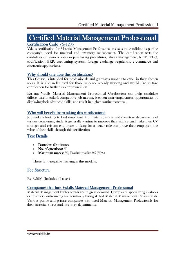 Certified Material Management Professional