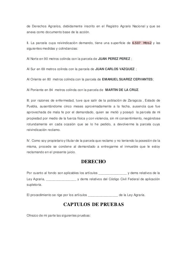 demanda de reivindicación de parcela ejidal