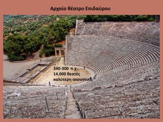 Αρχαίο θέατρο Επιδαύρου
340-300 π.χ.
14.000 θεατές
καλύτερη ακουστική
 