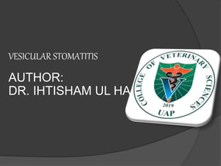 VESICULAR STOMATITIS
AUTHOR:
DR. IHTISHAM UL HAQ
 