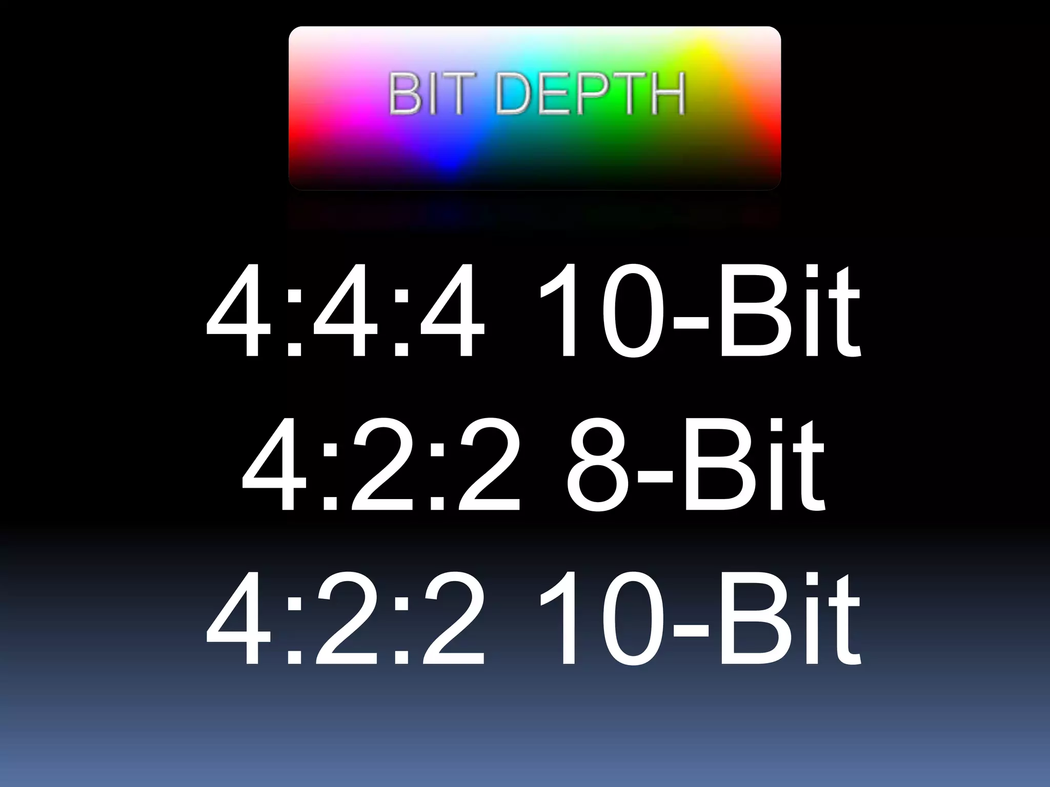4:4:4 10-Bit
4:2:2 8-Bit
4:2:2 10-Bit
 
