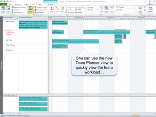 She can use the new
Team Planner view to
quickly view the team
     workload…
 