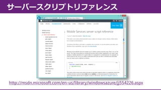 サーバースクリプトリファレンス

http://msdn.microsoft.com/en-us/library/windowsazure/jj554226.aspx

 