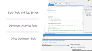 Data Tools and SQL Server
Office Developer Tools
Developer Analytics Tools
 