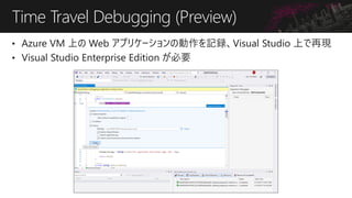 ? Azure VM Ϥ Web ץꥱ`΄ӛhVisual Studio Ϥ٬F
? Visual Studio Enterprise Edition Ҫ
Time Travel Debugging (Preview)
 