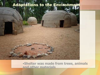 Shelter was made from trees, animals and other materials Adaptations to the Environment 