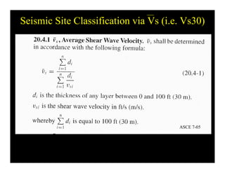 Seismic Site Classification via Vs (i.e. Vs30)
ASCE 7-05
 
