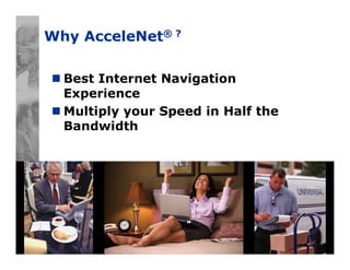 ViaSat Proprietary
Why AcceleNet® ?
Best Internet Navigation
Experience
Multiply your Speed in Half the
Bandwidth
 