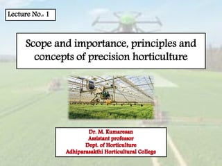 Scope and importance, principles and
concepts of precision horticulture
Lecture No.: 1
 