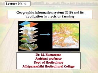 Geographic information system (GIS) and its
application in precision farming
Lecture No. 4
 