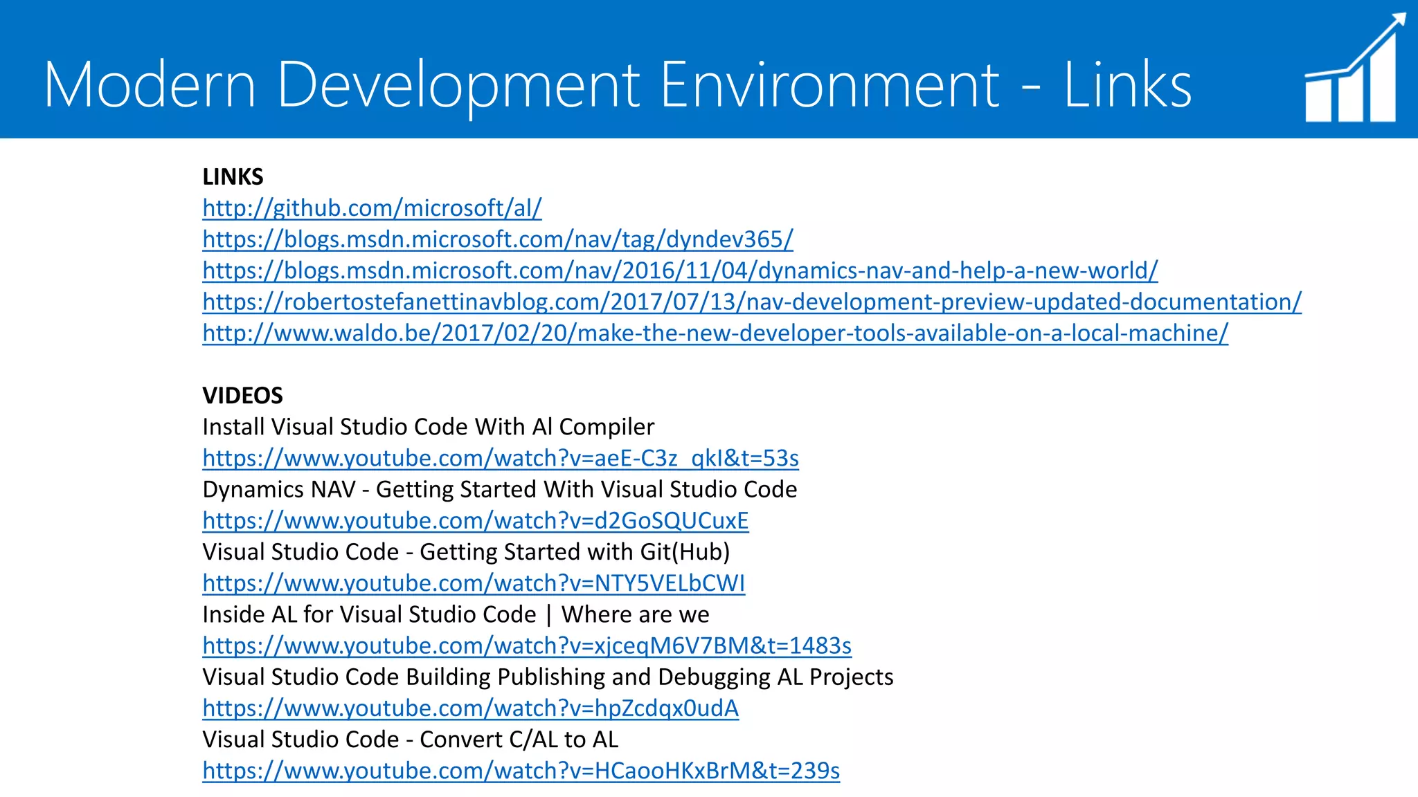 Keyboard Shortcuts
https://msdn.microsoft.com/en-us/dynamics-nav/developer/devenv-keyboard-shortcuts
Keyboard Shortcuts
The following table provides an overview of some of the shortcut key combinations that you can use
when you're working with Dynamics 365 for Financials in Visual Studio Code.
 