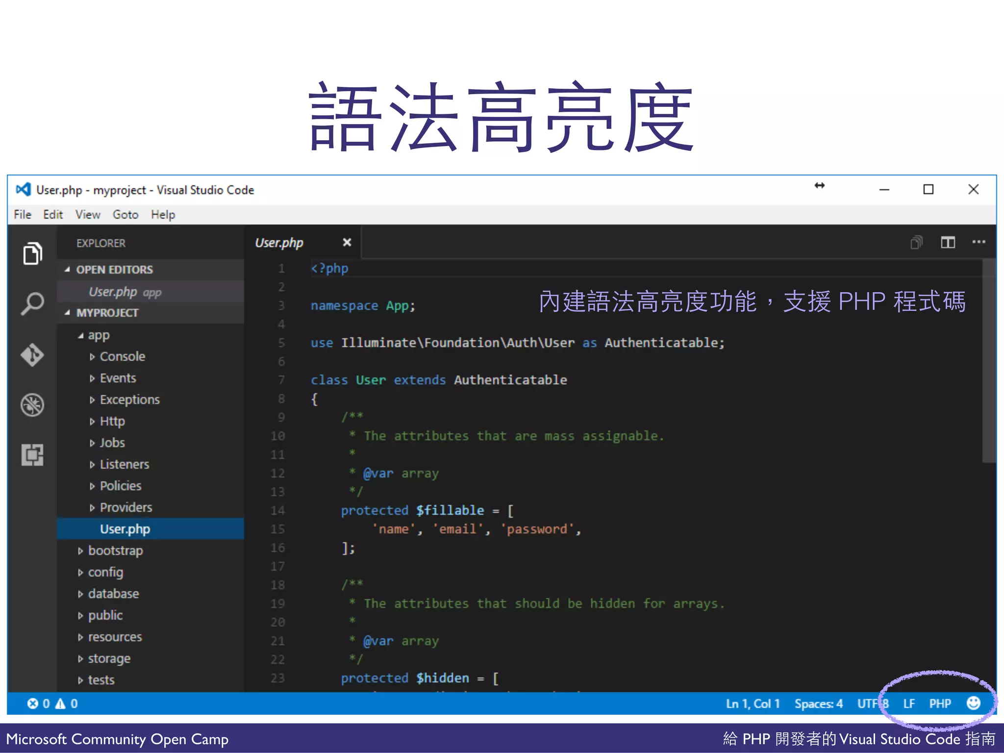 PHP Visual Studio CodeMicrosoft Community Open Camp
微 PHP ⼀一
 