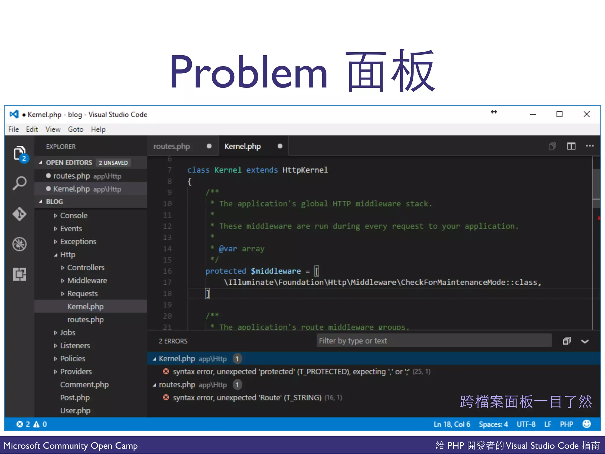 PHP Visual Studio CodeMicrosoft Community Open Camp
Problem
⽤用吧
 