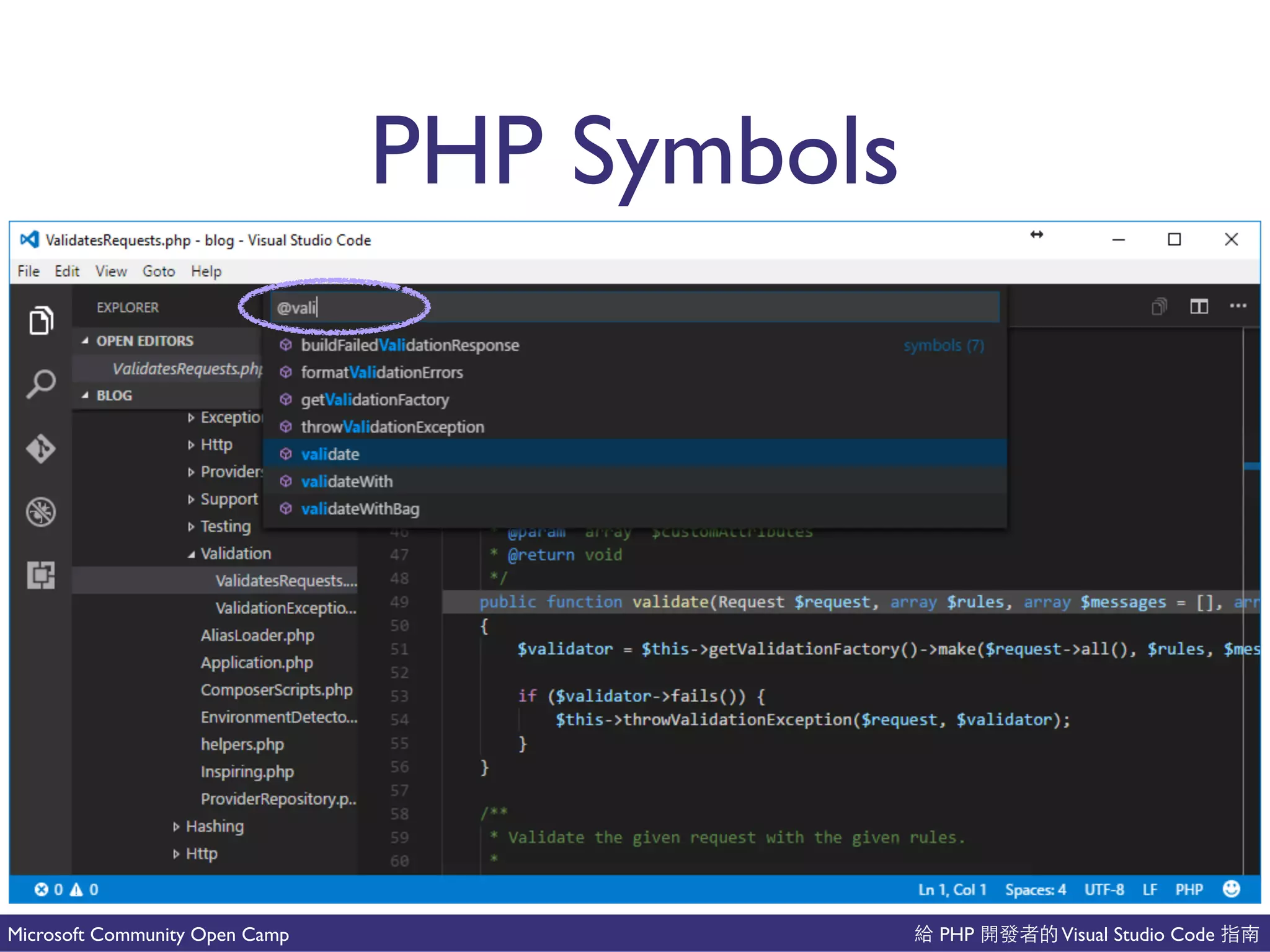 PHP Visual Studio CodeMicrosoft Community Open Camp
PHP Symbols
 