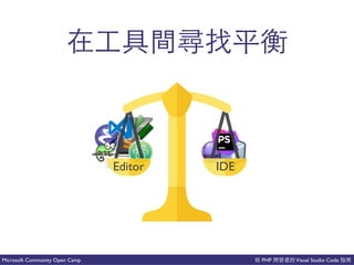 PHP Visual Studio CodeMicrosoft Community Open Camp
你
Editor IDE
 