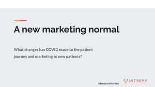 intrepy.com/vsee
A new marketing normal
What changes has COVID made to the patient
journey and marketing to new patients?
 
