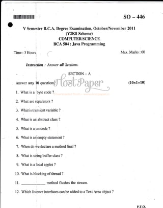 java question paper 5th sem