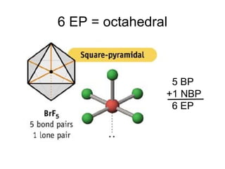 6 EP = octahedral 5 BP +1 NBP 6 EP 