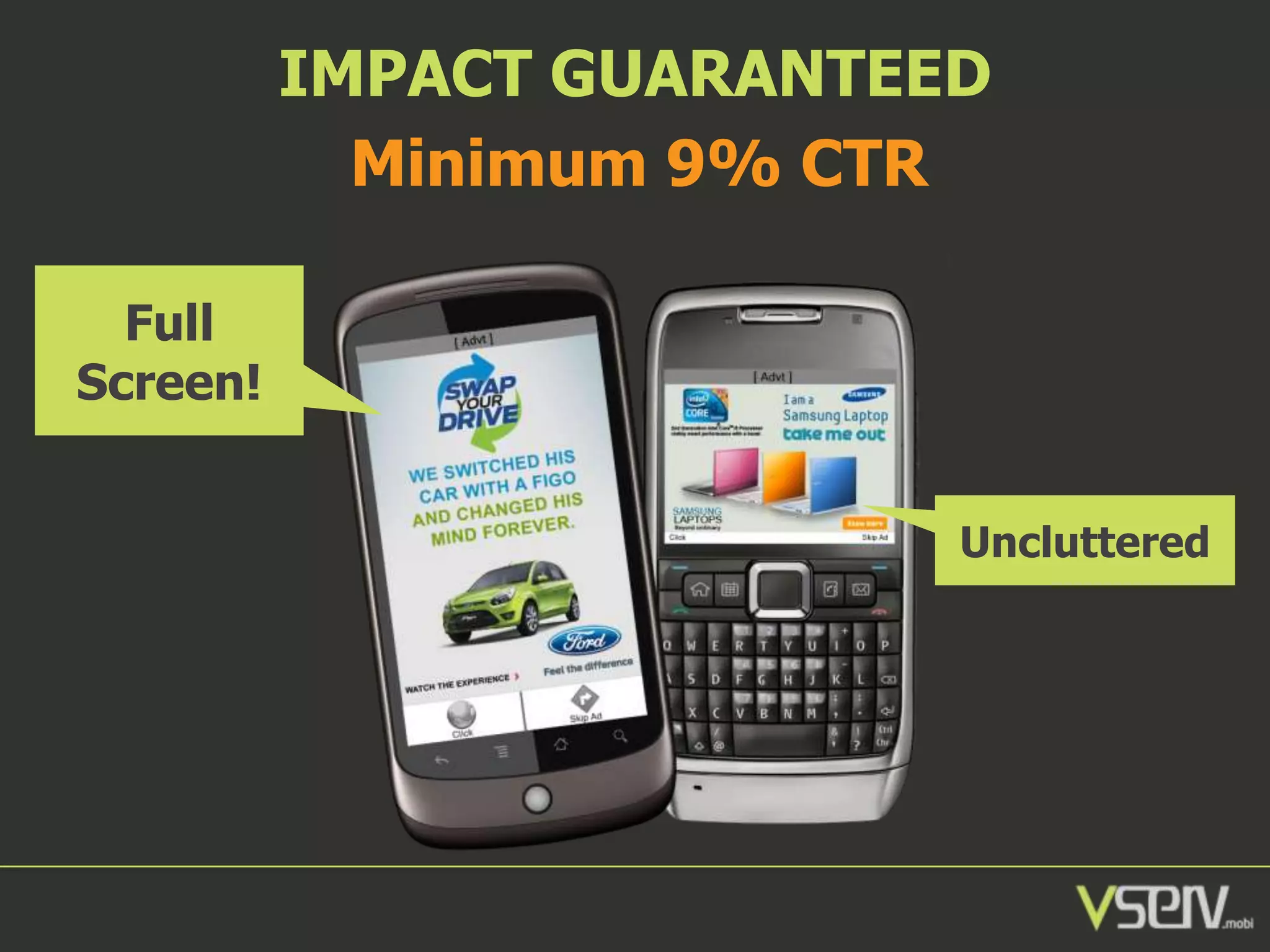 IMPACT GUARANTEED
Minimum 9% CTR
Full
Screen!
Uncluttered

 