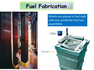 Pellets are placed in fuel rods
rods are combined into fuel
assemblies
 