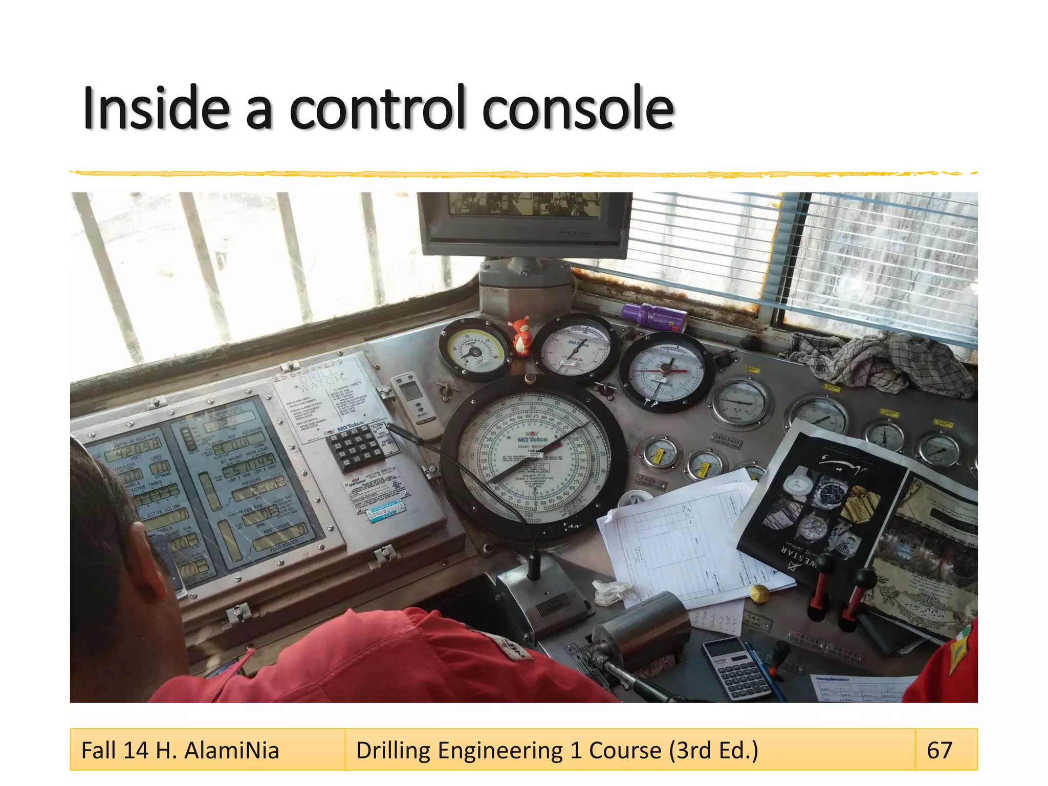Inside a control console
Fall 14 H. AlamiNia Drilling Engineering 1 Course (3rd Ed.) 67
 