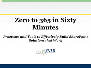 Zero to 365 in Sixty
Minutes
Processes and Tools to Effectively Build SharePoint
Solutions that Work
 