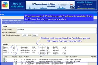 http://www.harzing.com/pop.htm Citation metrics analyzed by Publish or perish Free download of ‘Publish or perish’ software is available from- http://www.harzing.com/resources.htm 