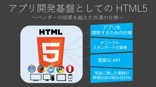 アプリ開発基盤としての HTML5
～ベンダーの垣根を越えた共通の仕様～
 