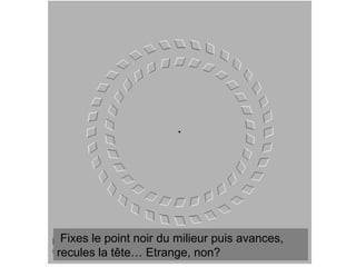 Fixes le point noir du milieur puis avances,
recules la tête… Etrange, non?
 